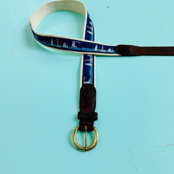 Nautical Sailboat Lighthouse Belt Size 40" Coastal Grandma New England Belt Boat - Picture 9 of 9